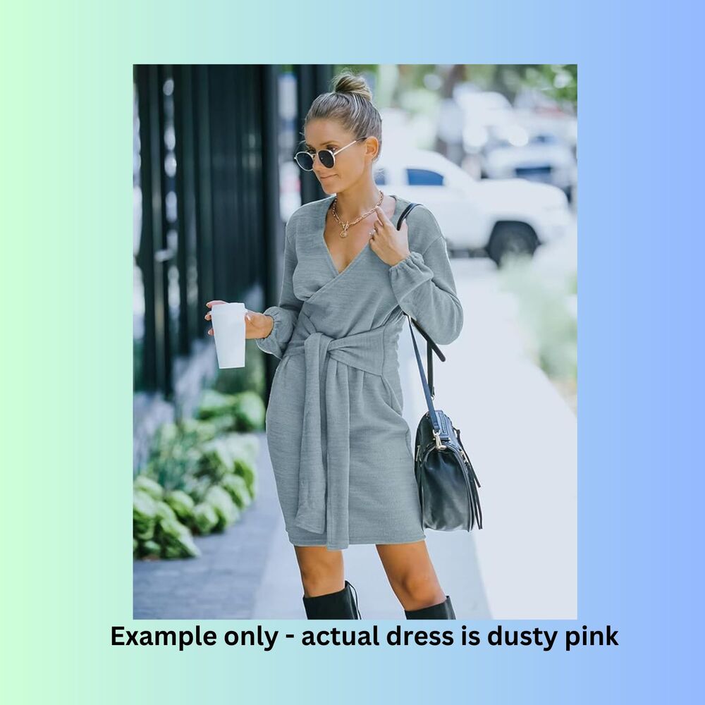 SOLERSUN Dusty Pink Wrap Long Sleeve Bodycon Tie Waist Sweater Pencil Dress Sz L